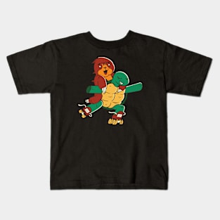 Funny Sloth and Turtle on Roller Skates // Cute Cartoon Animals Kids T-Shirt